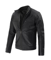 Dodge Black Men's Lambskin Leather Cafe Racer Jacket